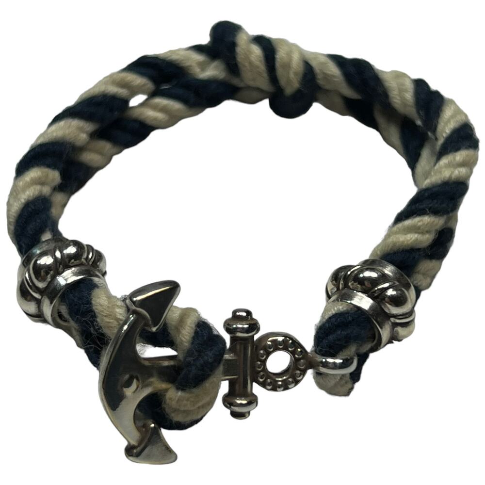 Nautical stripe Rope Bracelet with Anchor Charms